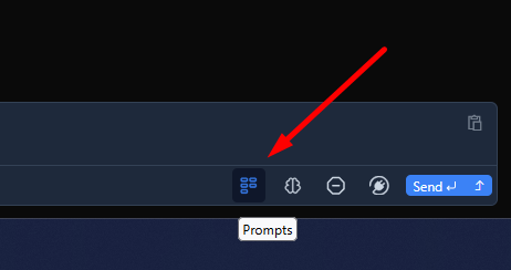 Prompts icon button in the chat message input area
