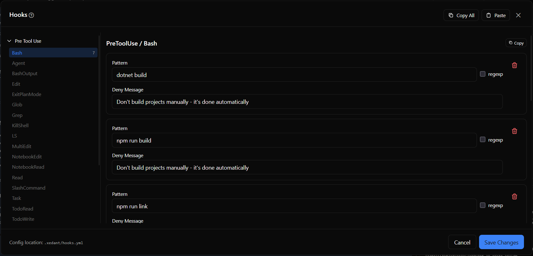 Hooks dialog